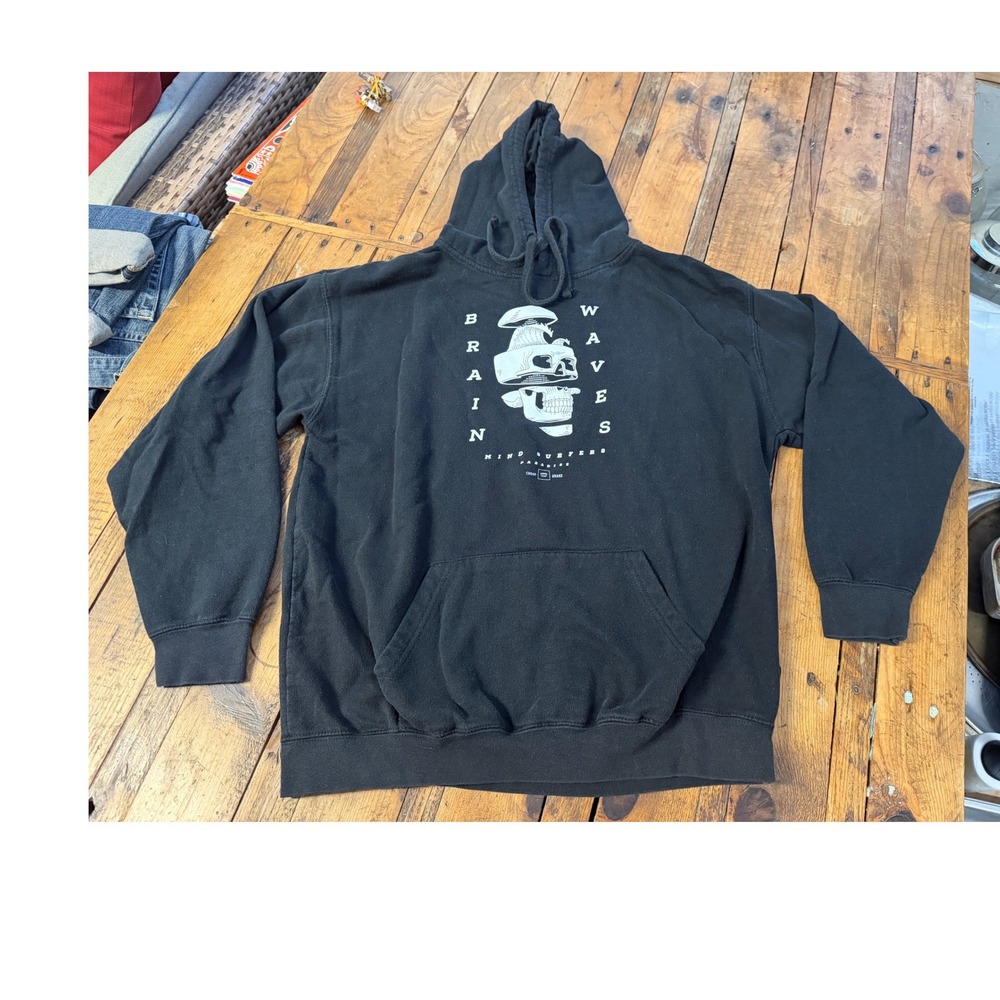 CHOMP Mens Large Brain Waves Skull Hoodie Mind Surfer Surf Streetwear Grunge